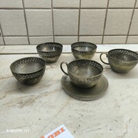 Antique Greek-patterned copper cup and saucer set, 5 pcs for sale! Coffee set for sale!
