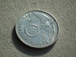Németország, horogkeresztes ezüst birodalmi 2 Márka (Reichsmark), 1939 A