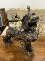 Tűzaranyozott bronz sárkány kutya