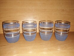 Vintage, jeges hatású, arany csíkos üveg pohár 4 db - os készlet- magasság 7,5 cm (25/d)
