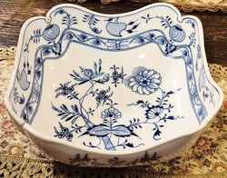 Meisseni kék hagymamintás porcelán tál: 21x9 cm-es hullámos szélű gyűjtői darab