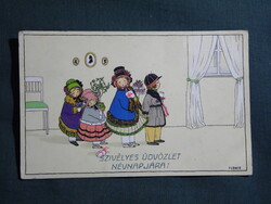 Képeslap,Pauli Ebner grafika,ünnepi,névnapos,gyerek modell,1930-