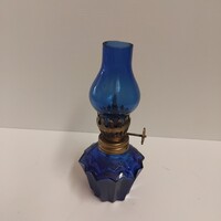 KIS MÉRETŰ SZÍNES  KÉK ÜVEG PETRÓLEUM LÁMPA