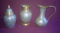 Tűzzománc díszítésű réz  asztali szett vagy polcdísz