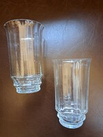 Antique Pair of Art Deco Optical Fused Glass Cups, Unique Cut Pattern, 1910-1920