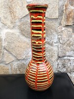 Kerámia Iparművészeti piros-sárga-fekete csurgatott mázas váza