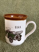 Angol porcelán régi autós bögre