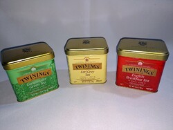 Teás TWININGS fém doboz 9 x 9 x 7 cm zöld, sárga, piros, több darab