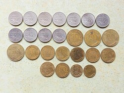 Franciaország 25 db Különböző Érme 5 10 20 Centimes 1/2 Frank 1963-1997