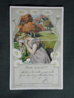 Képeslap,litho,H. Schubert grafika,romantika,szerelem,női modell,Neuber Rafael kiadás Bécs,1900-