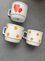 Zsolnay kockafülű ritkább narancs pöttyös és szívecskés kakaós bögre