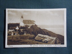 Képeslap,Tihany,Apátsági templom Nyárshegyről látkép,Turistaság Alpinizmus Bp. kiadás,1927-