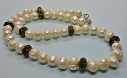 Nagyon szép régi valódi gyöngy és  füstkvarc nyaklánc