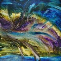 Baján Ildikó festmény 50 x 50 cm. Örvénylő csend.