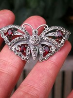 Beautiful Garnet Stone Silver Brooch