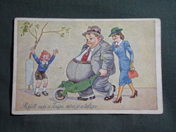 Képeslap,grafikai,művészet,humor,vicc,Rájött már a Zsiga mire jó a taliga,Karinger Bp. kiadás,1940-