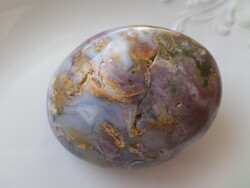 Achát kék kalcedon ásvány kvarccal marokkő csiszolat 106 g