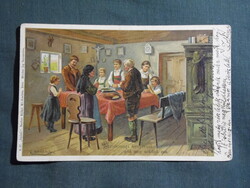 Képeslap,litho,Mindennapi kenyerünket add meg nekünk ma,Imánk Serie 37. Neuber Ráfael műkiadás,1901