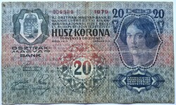 Alacsony sorszám! 20 Korona 1913, F+.