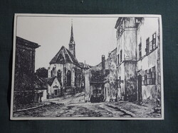 Képeslap,grafikai,Német-magyar képek a múltból,Sopron,Szent János templom,városi látkép,1930-