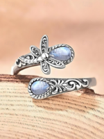 ÁLLÍTHATÓ TIBETI EZÜST SZIVÁRVÁNYOS HOLDKÖVES GYŰRŰ , TÜKÖR FÉNYESRE POLÍROZVA