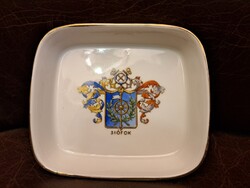 Antik 1947-es Herendi Siófok címeres porcelán tálka, jelzett, hibátlan, RITKASÁG