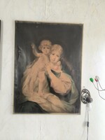 Antik szűz Mària és Kis Jézus festmény utàn nyomát vàszon alapon. Jelzett : Rudolf Fuc. 72 x98 cmh