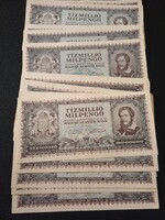 Eladó 1946-os 10 Millió milpengő bankjegyek /   A bankjegyek hajtatlan állapotúak !