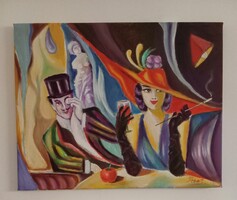 A hódító / Seres Sándor olaj festménye art deco /