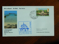 FDC 1989. Lufthansa légitársaság Mauritius és München közötti első repülése; Boeing 747