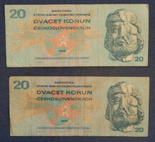 Cseh -Csehszlovák 20 korona 2 db-1970