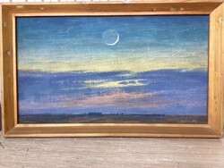 Erdős Péter ( 1938 - 2024 ) , Újhold című képcsarnokos festménye .