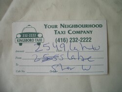 Kingsboro taxi kanadai nyugta, névjegykártya
