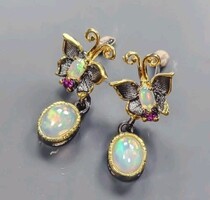 Authentic Topaz Rainbow Opal and Garnet 925 Silver Earring