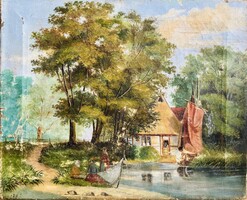 Antik festmény, 1871 vagy 1877, olaj vászon, 26 x 32 cm, jbl. 1871 vagy 1877