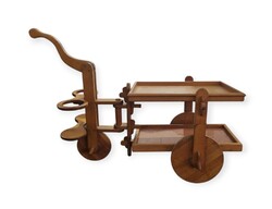 Unique, rustic, French, mid century brutalist oak party cart, 1950s - 01964
