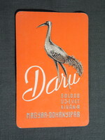 Kártyanaptár,Daru cigaretta,Magyar dohányipar,grafikai rajzos, 1964