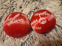 Retro selyemszálas piros karácsonyfadísz pár – 2 db