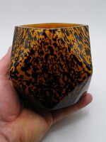 K346 Sokszögletű leopárd mintás vintage ART Glass váza