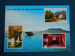 Postcard - Balaton - ot. - 161/783 - Badacsony, cellar, barrels, Bacchus statue