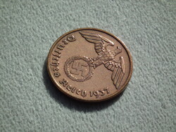 Németország, horogkeresztes birodalmi 2 Pfennig (Reichspfennig), 1937 A