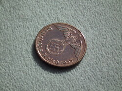 Németország, horogkeresztes birodalmi 1 Pfennig (Reichspfennig), 1937 A