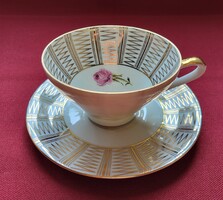 Seltmann Weiden K Bavaria német porcelán kávés teás szett csésze csészealj tányér rózsa virág minta