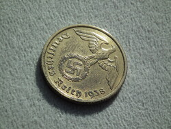 Németország, horogkeresztes birodalmi 10 Pfennig (Reichspfennig), 1938 F