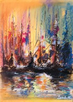 Regatta a tengeren. Pasztellfestmény  pasztellpapíron! A4 meret.Egy igazi kvalitás !