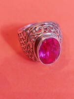 Régi 875-os szovjet orosz aranyozott rubin köves ezüst gyűrű 59-es méret 19mm atlo ,a kő 15x10