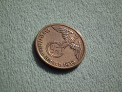 Németország, horogkeresztes birodalmi 1 Pfennig (Reichspfennig), 1939 A