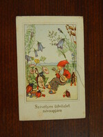 Névnapi üdvözlőlap, képeslap: törpék és bogarak zenekara