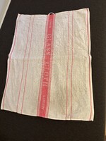 Vintage len üvegtörlő kendő – „Linen Glass Cloth Linen” felirattal, 1930–1960