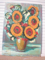 SCHÉNER MIHÁLY CSODÁLATOS VIRÁG CSENDÉLET . NAPRAFORGÓK .